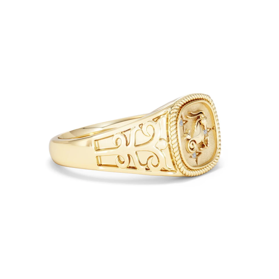 Capricorn Zodiac 0.01ct Lab Diamond Signet Ring in 18K Gold Vermeil