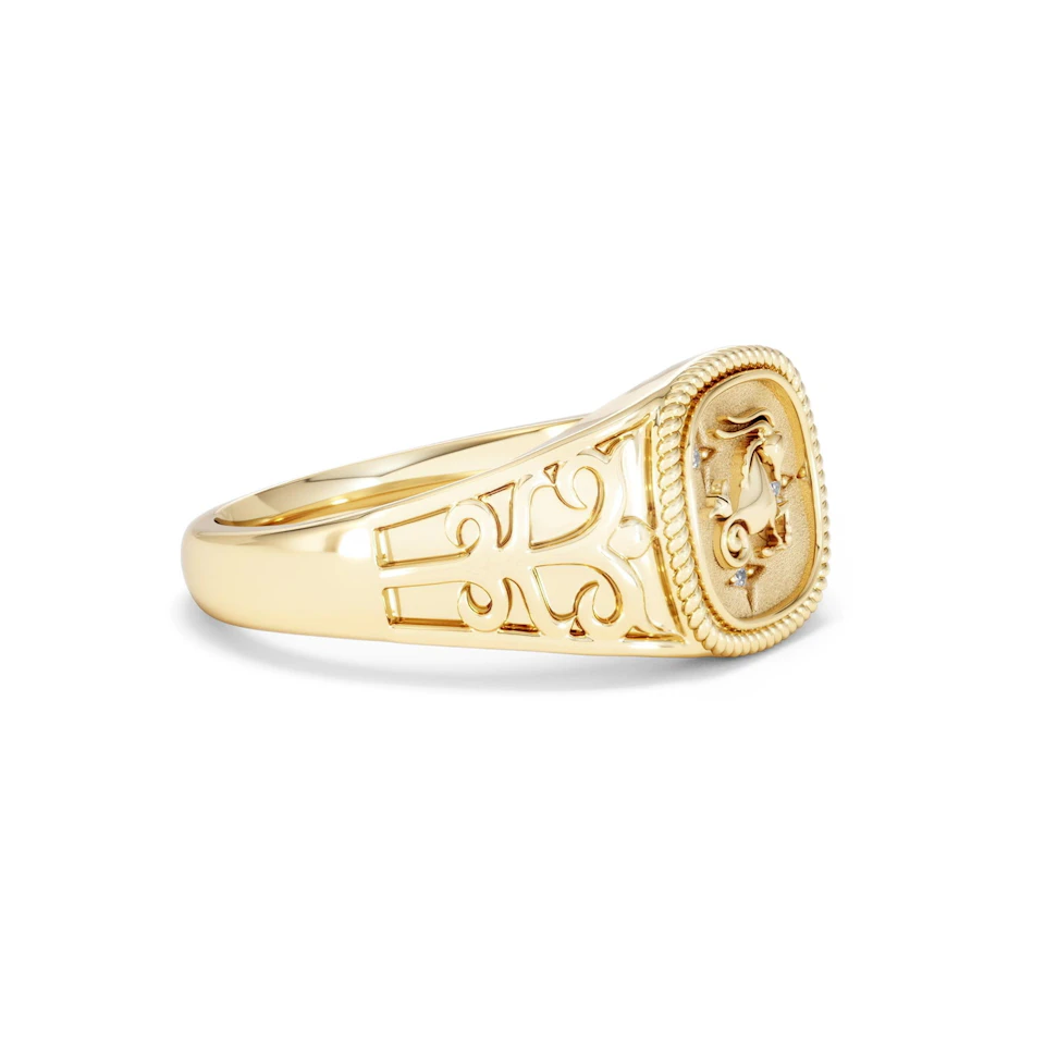Capricorn Zodiac 0.01ct Lab Diamond Signet Ring in 18K Gold Vermeil