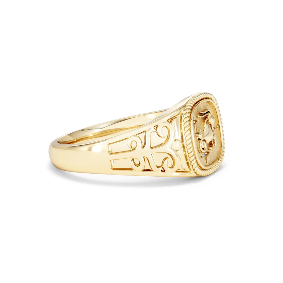 Capricorn Zodiac 0.01ct Lab Diamond Signet Ring in 18K Gold Vermeil