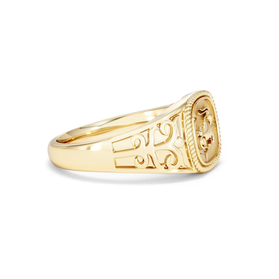Capricorn Zodiac 0.01ct Lab Diamond Signet Ring in 18K Gold Vermeil