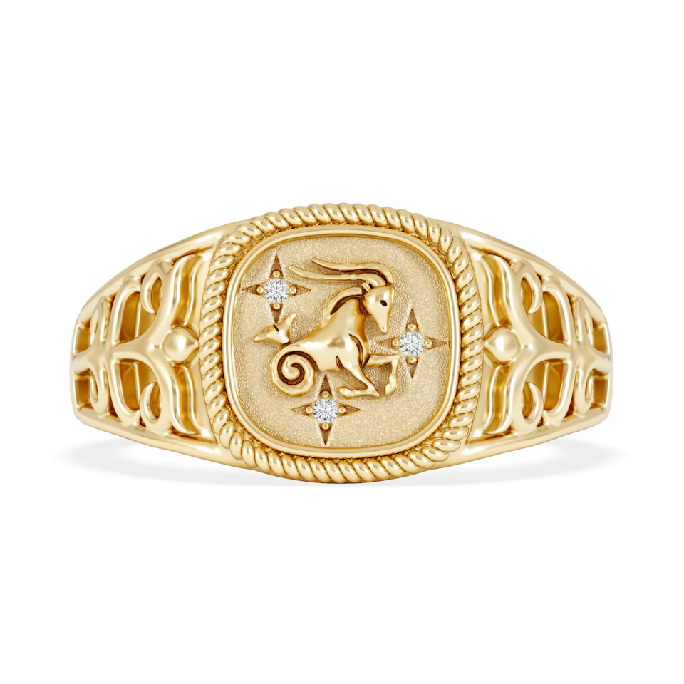 Capricorn Zodiac 0.01ct Lab Diamond Signet Ring in 18K Gold Vermeil