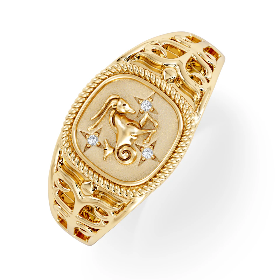 Capricorn Zodiac 0.01ct Lab Diamond Signet Ring in 18K Gold Vermeil