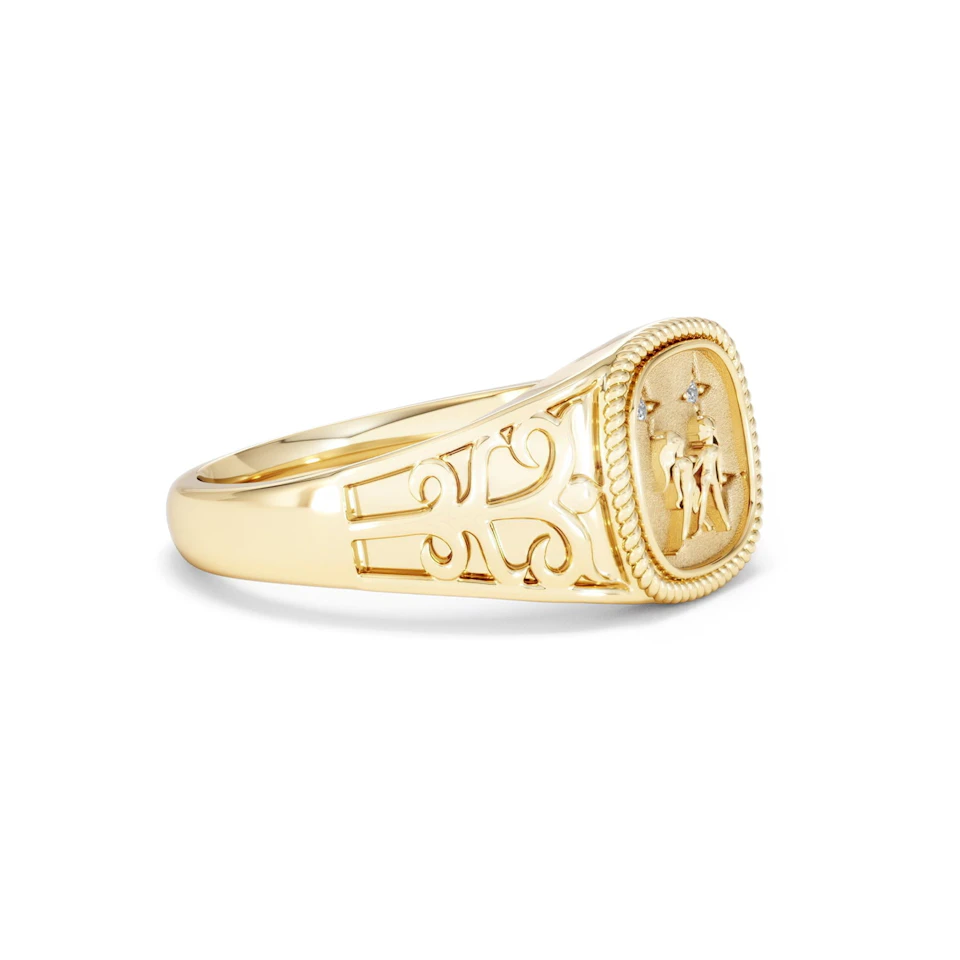 Gemini Zodiac 0.01ct Lab Diamond Signet Ring in 18K Gold Vermeil