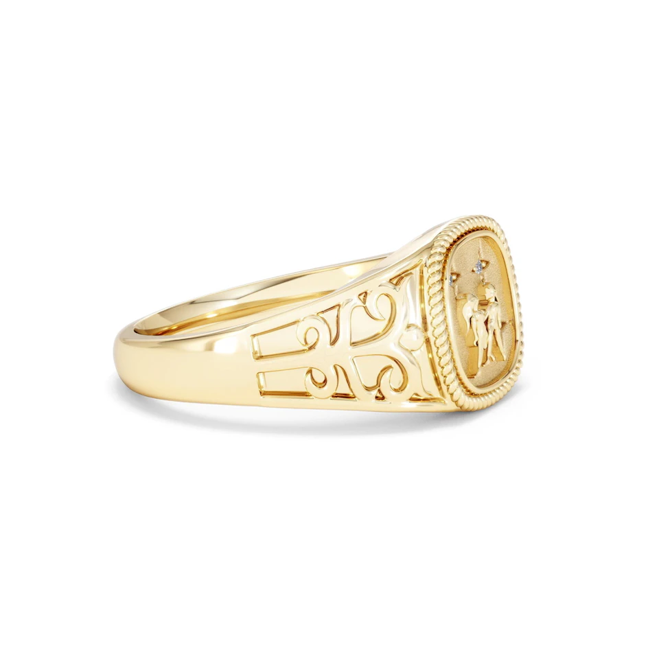 Gemini Zodiac 0.01ct Lab Diamond Signet Ring in 18K Gold Vermeil