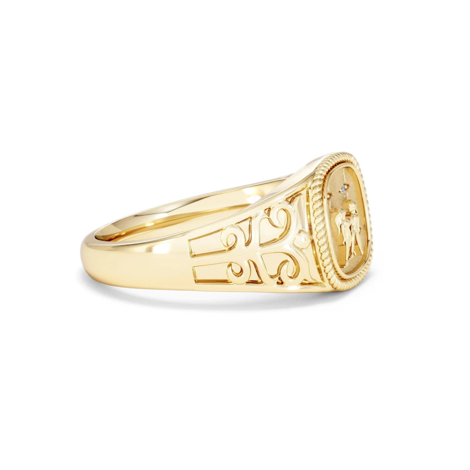 Gemini Zodiac 0.01ct Lab Diamond Signet Ring in 18K Gold Vermeil