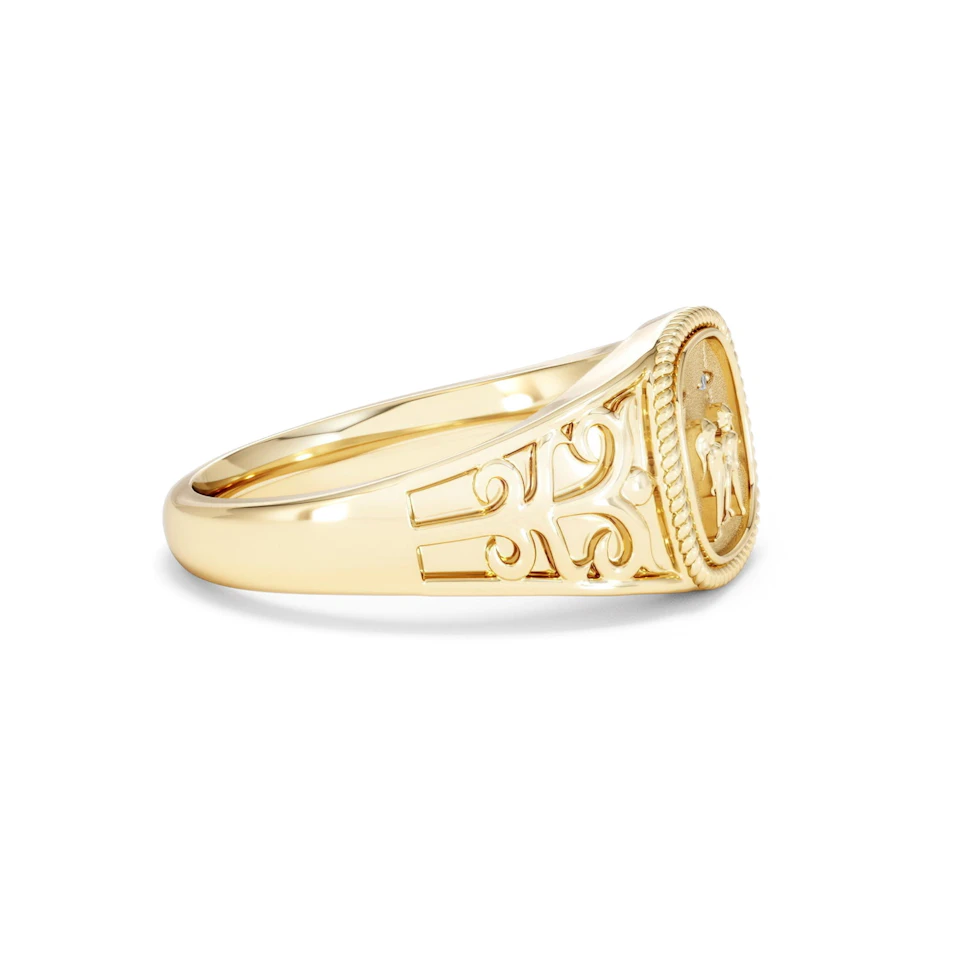 Gemini Zodiac 0.01ct Lab Diamond Signet Ring in 18K Gold Vermeil