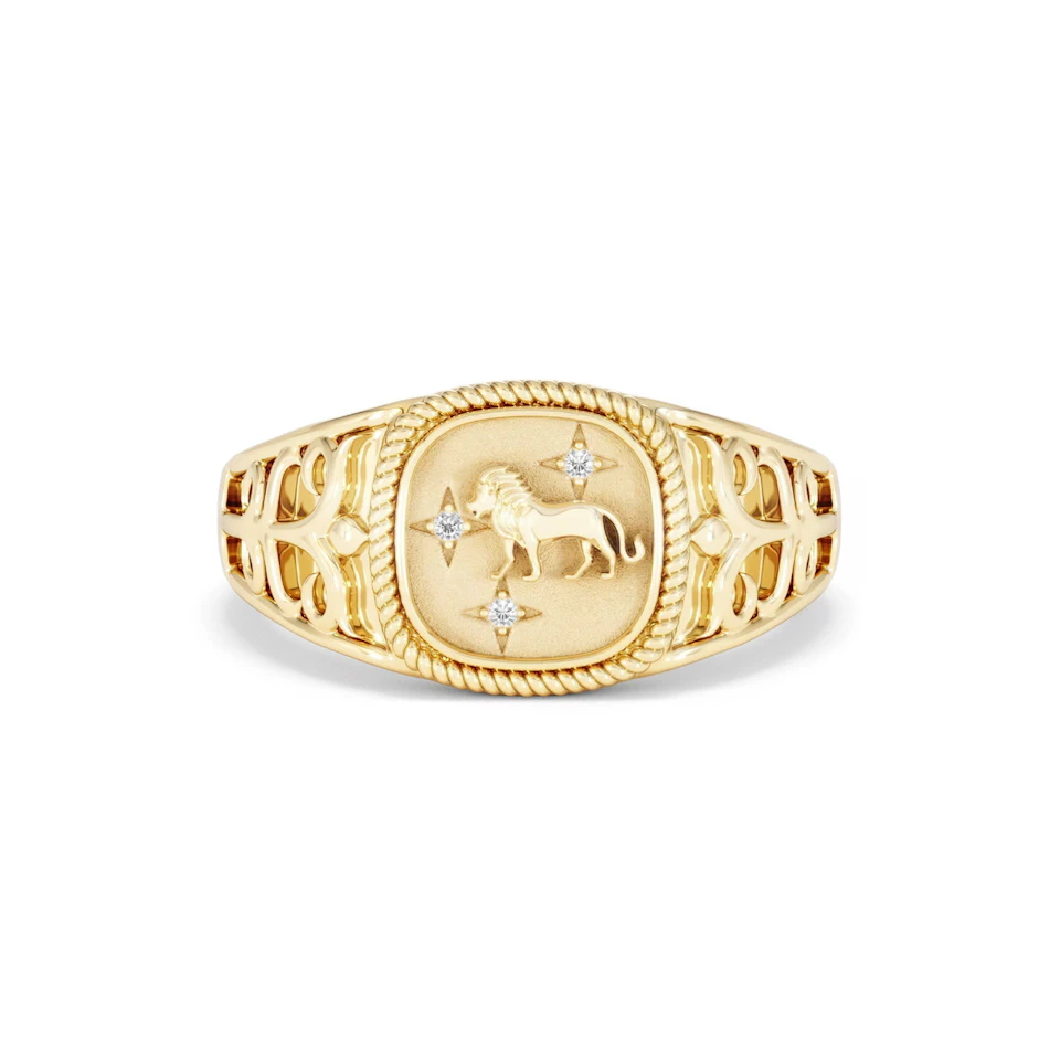 Leo Zodiac 0.01ct Lab Diamond Signet Ring in 18K Gold Vermeil