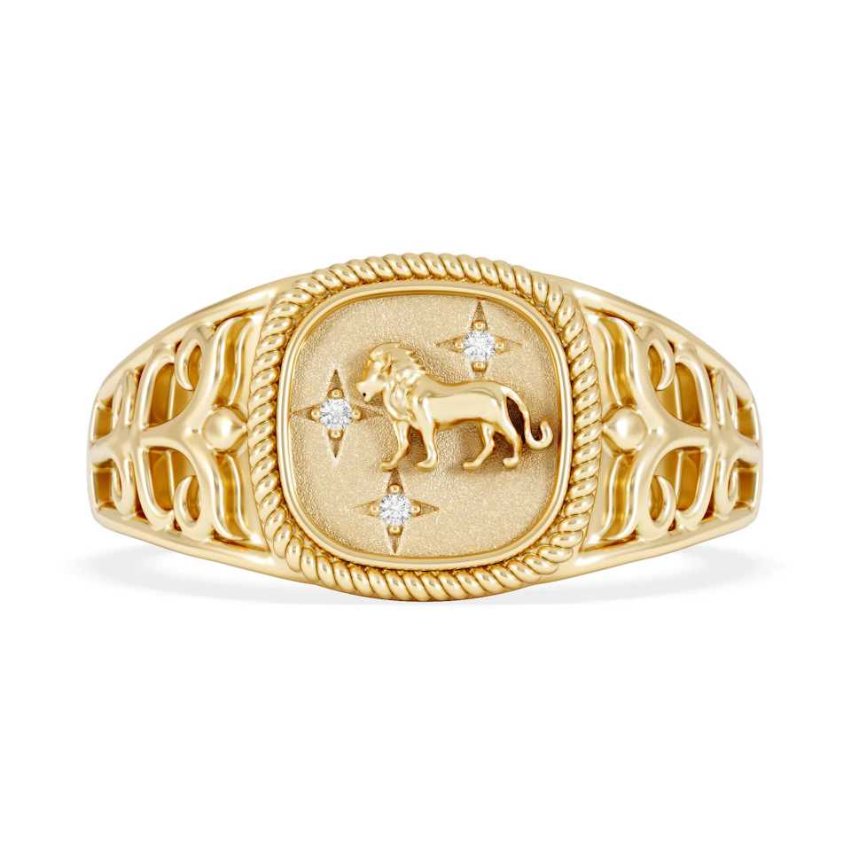Leo Zodiac 0.01ct Lab Diamond Signet Ring in 18K Gold Vermeil