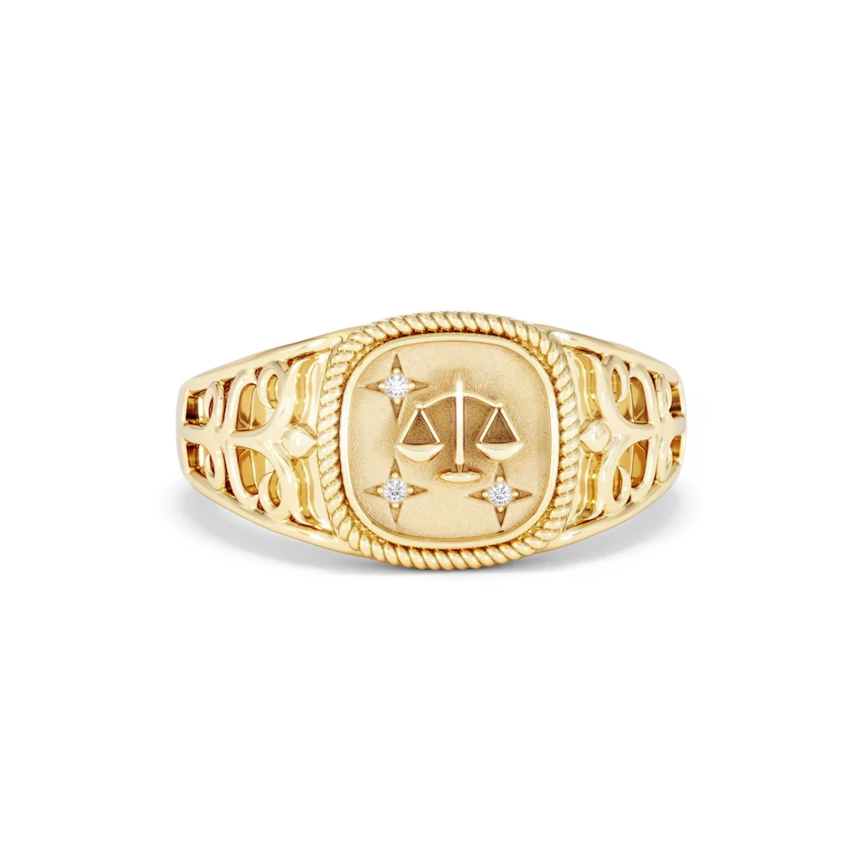 Libra Zodiac 0.01ct Lab Diamond Signet Ring in 18K Gold Vermeil