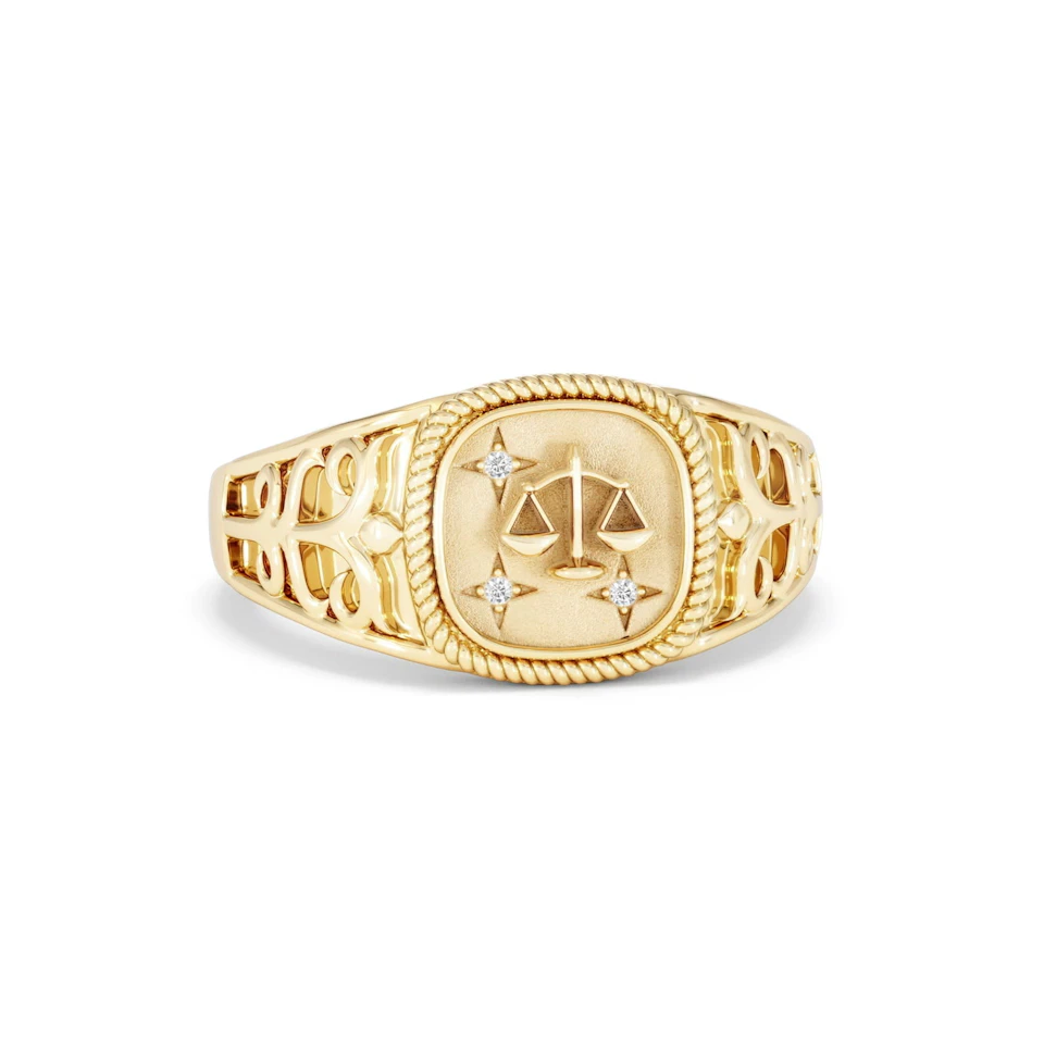 Libra Zodiac 0.01ct Lab Diamond Signet Ring in 18K Gold Vermeil