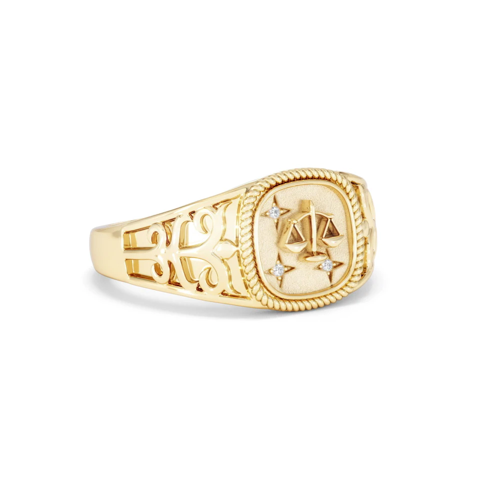 Libra Zodiac 0.01ct Lab Diamond Signet Ring in 18K Gold Vermeil