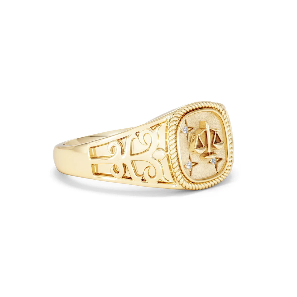 Libra Zodiac 0.01ct Lab Diamond Signet Ring in 18K Gold Vermeil