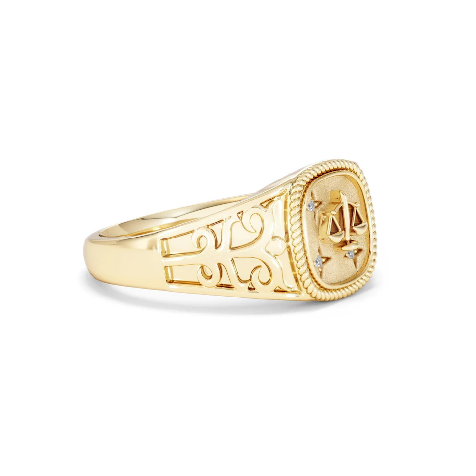 Libra Zodiac 0.01ct Lab Diamond Signet Ring in 18K Gold Vermeil