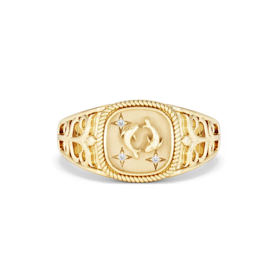 Pisces Zodiac 0.01ct Lab Diamond Signet Ring in 18K Gold Vermeil