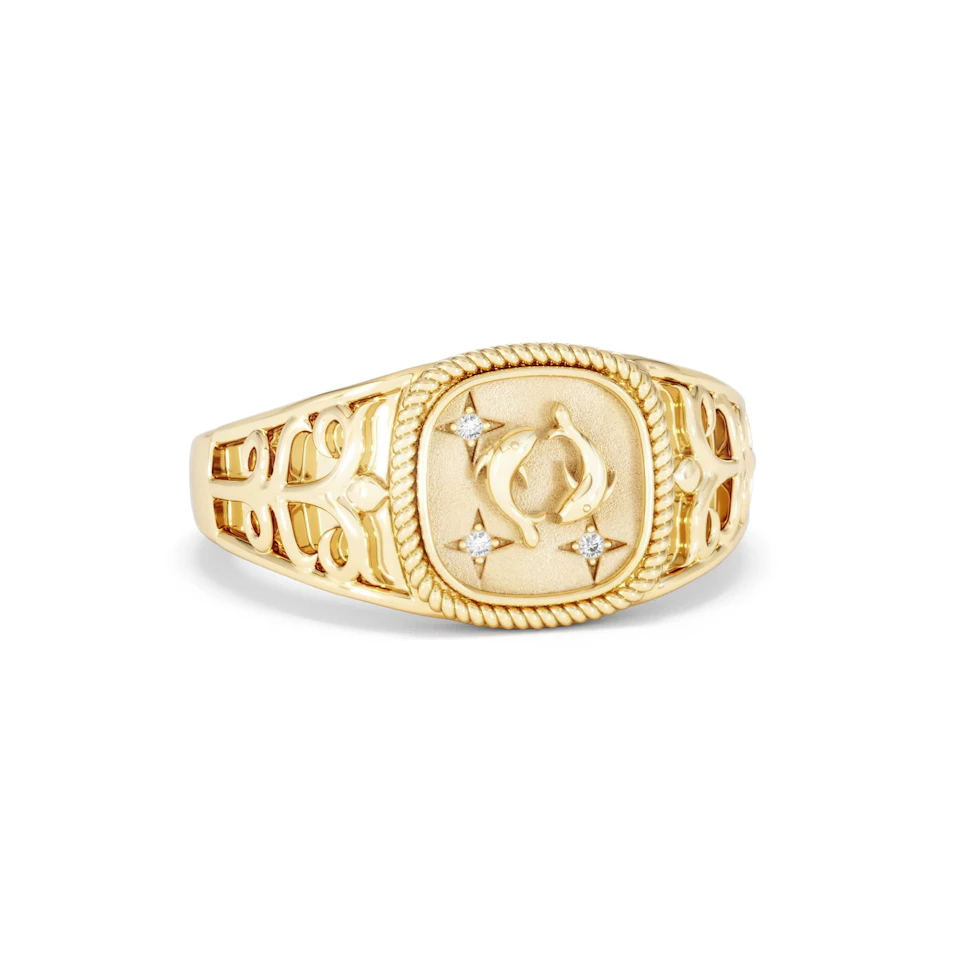 Pisces Zodiac 0.01ct Lab Diamond Signet Ring in 18K Gold Vermeil