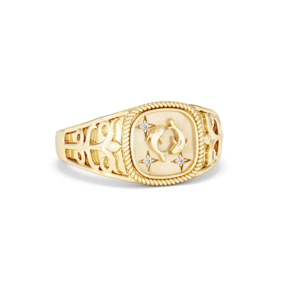 Pisces Zodiac 0.01ct Lab Diamond Signet Ring in 18K Gold Vermeil