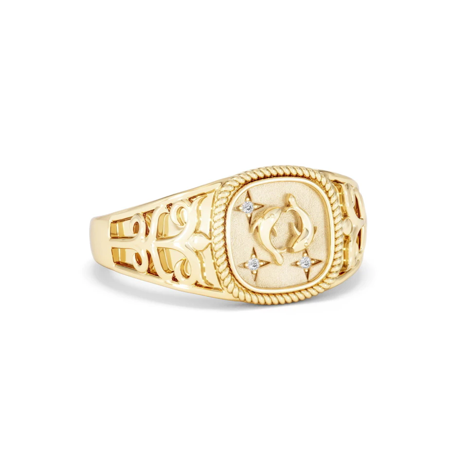 Pisces Zodiac 0.01ct Lab Diamond Signet Ring in 18K Gold Vermeil