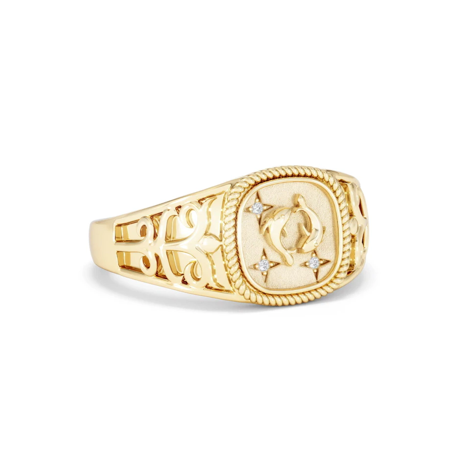 Pisces Zodiac 0.01ct Lab Diamond Signet Ring in 18K Gold Vermeil