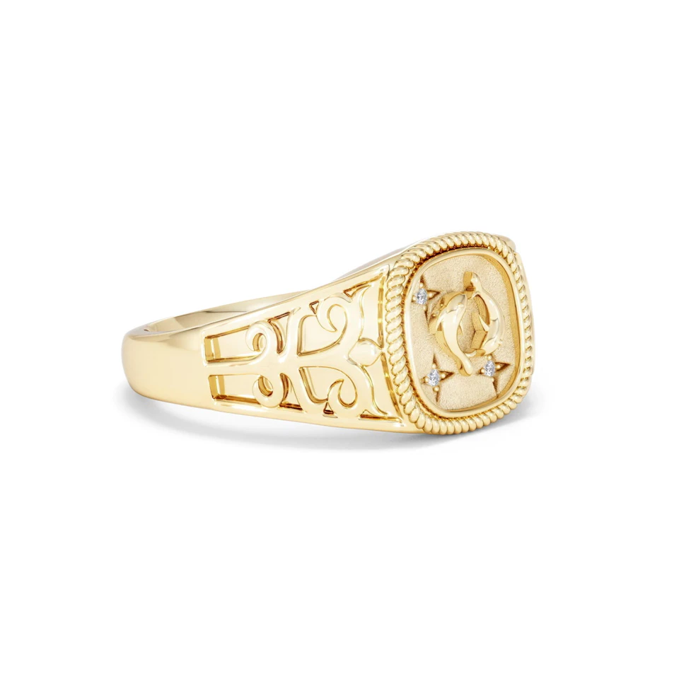 Pisces Zodiac 0.01ct Lab Diamond Signet Ring in 18K Gold Vermeil