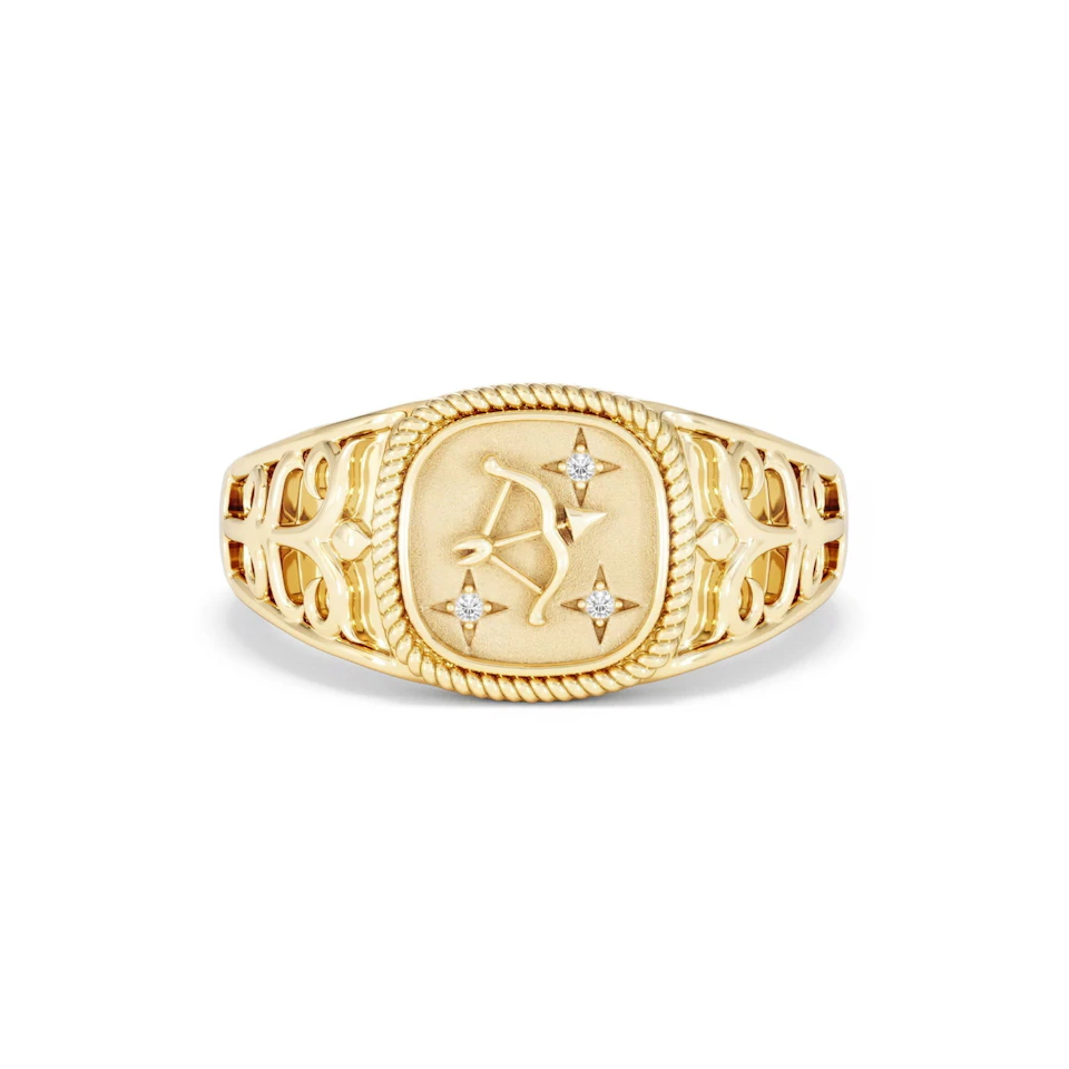 Sagittarius Zodiac 0.01ct Lab Diamond Signet Ring in 18K Gold Vermeil