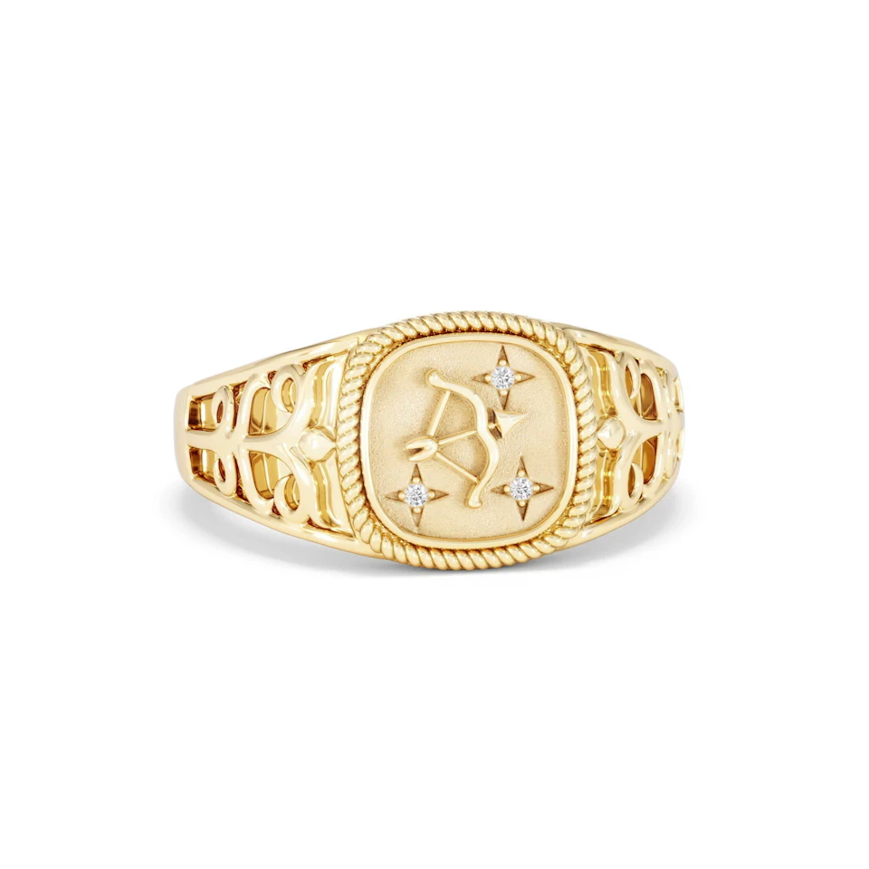 Sagittarius Zodiac 0.01ct Lab Diamond Signet Ring in 18K Gold Vermeil