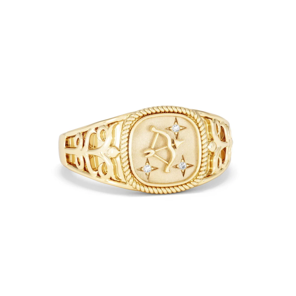 Sagittarius Zodiac 0.01ct Lab Diamond Signet Ring in 18K Gold Vermeil
