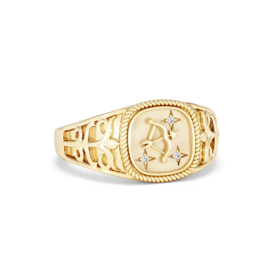 Sagittarius Zodiac 0.01ct Lab Diamond Signet Ring in 18K Gold Vermeil