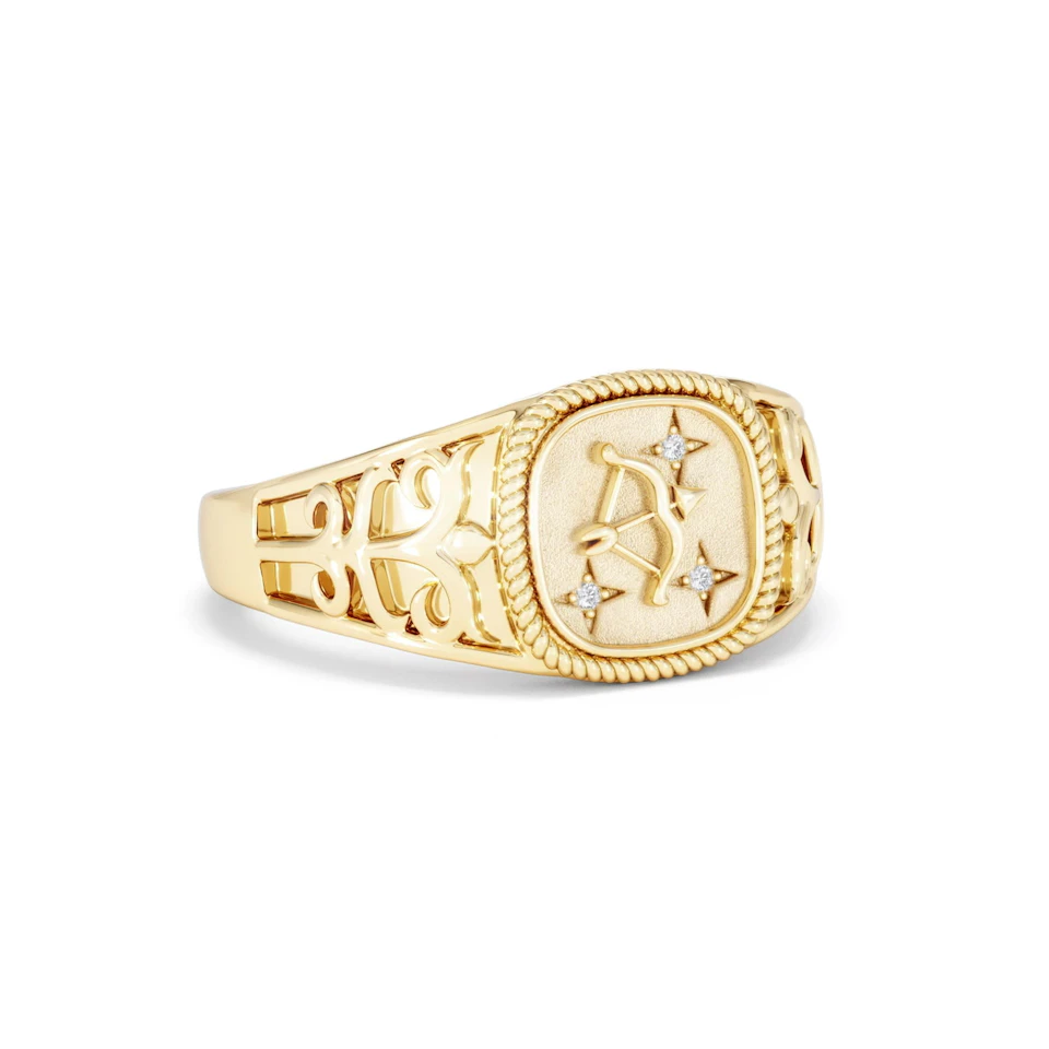 Sagittarius Zodiac 0.01ct Lab Diamond Signet Ring in 18K Gold Vermeil