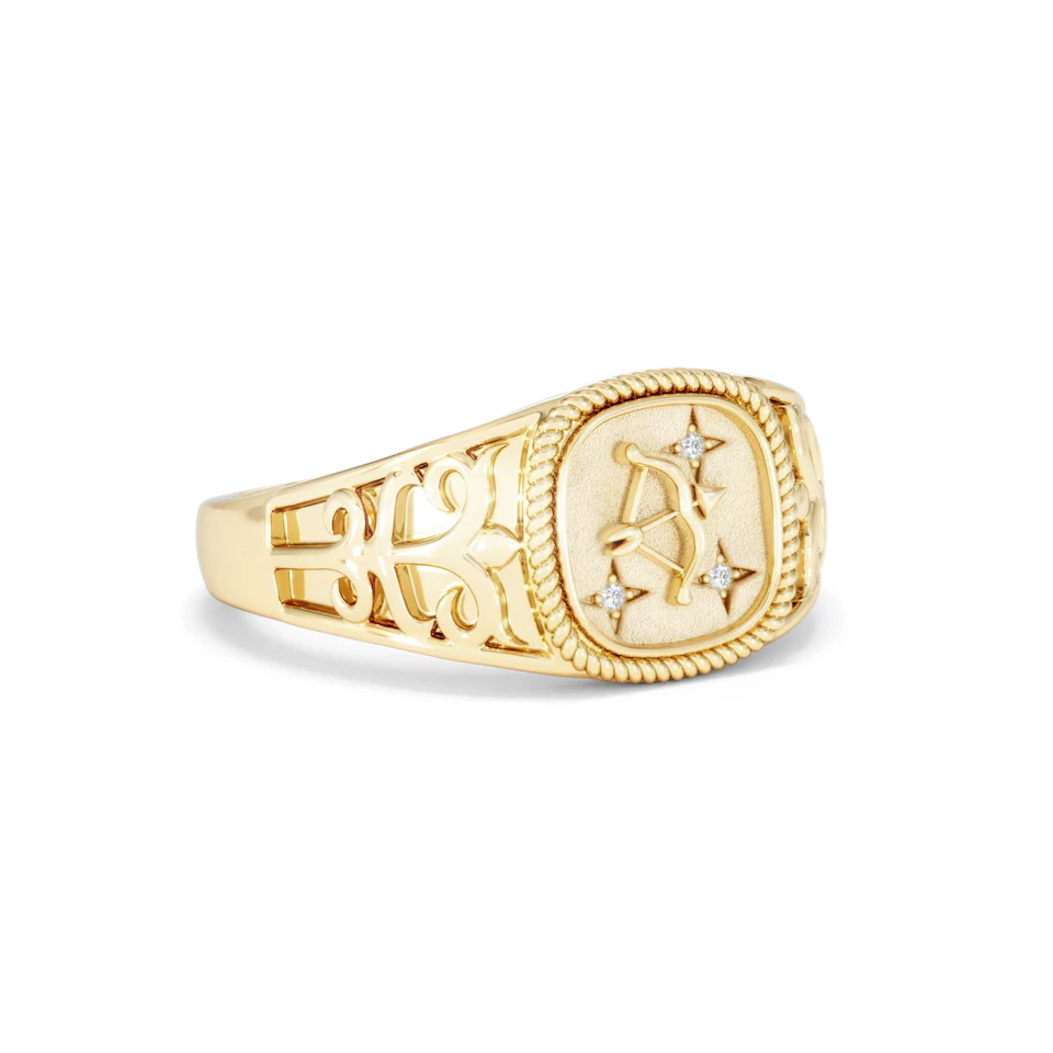 Sagittarius Zodiac 0.01ct Lab Diamond Signet Ring in 18K Gold Vermeil