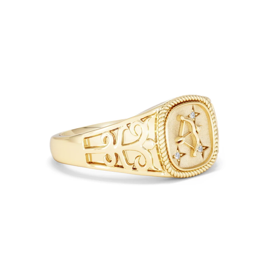 Sagittarius Zodiac 0.01ct Lab Diamond Signet Ring in 18K Gold Vermeil