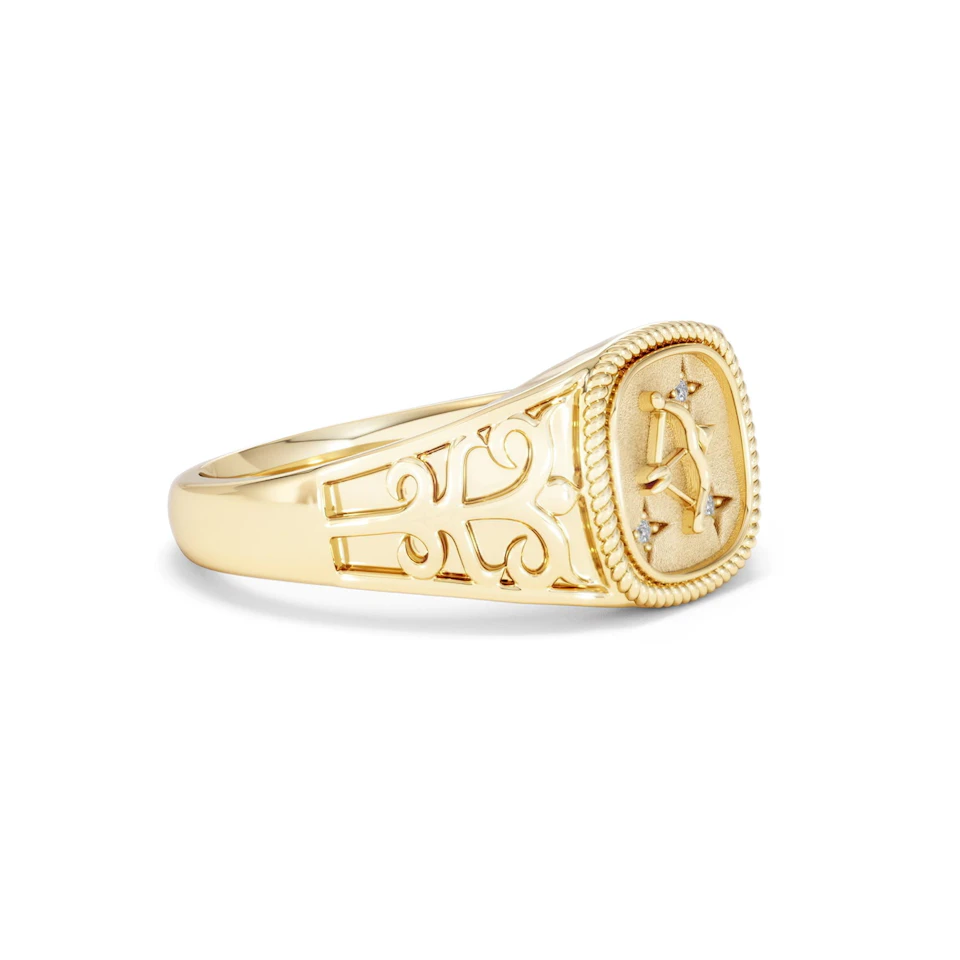 Sagittarius Zodiac 0.01ct Lab Diamond Signet Ring in 18K Gold Vermeil