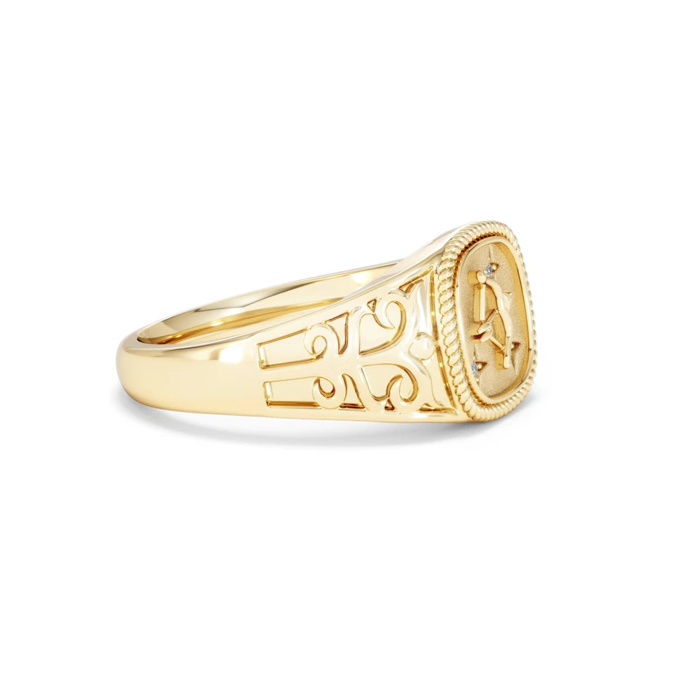 Sagittarius Zodiac 0.01ct Lab Diamond Signet Ring in 18K Gold Vermeil