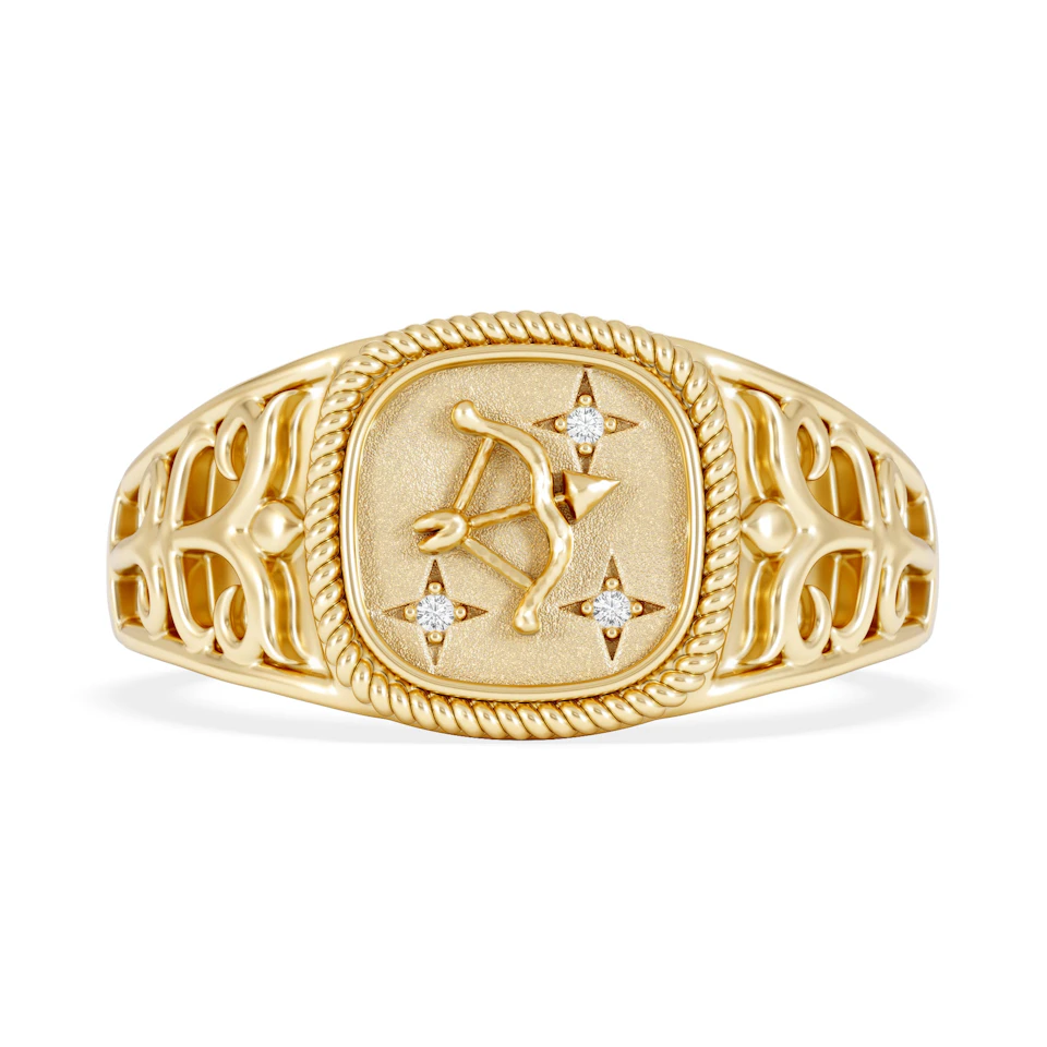 Sagittarius Zodiac 0.01ct Lab Diamond Signet Ring in 18K Gold Vermeil
