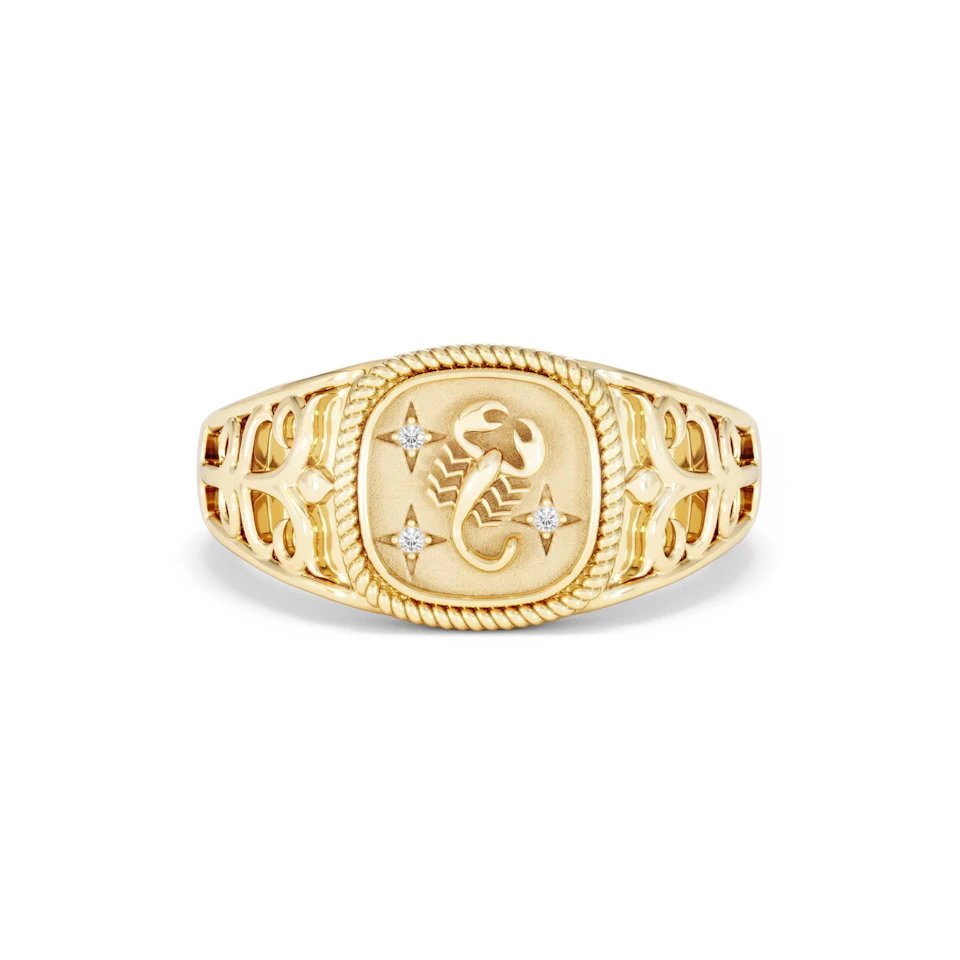 Scorpio Zodiac 0.01ct Lab Diamond Signet Ring in 18K Gold Vermeil
