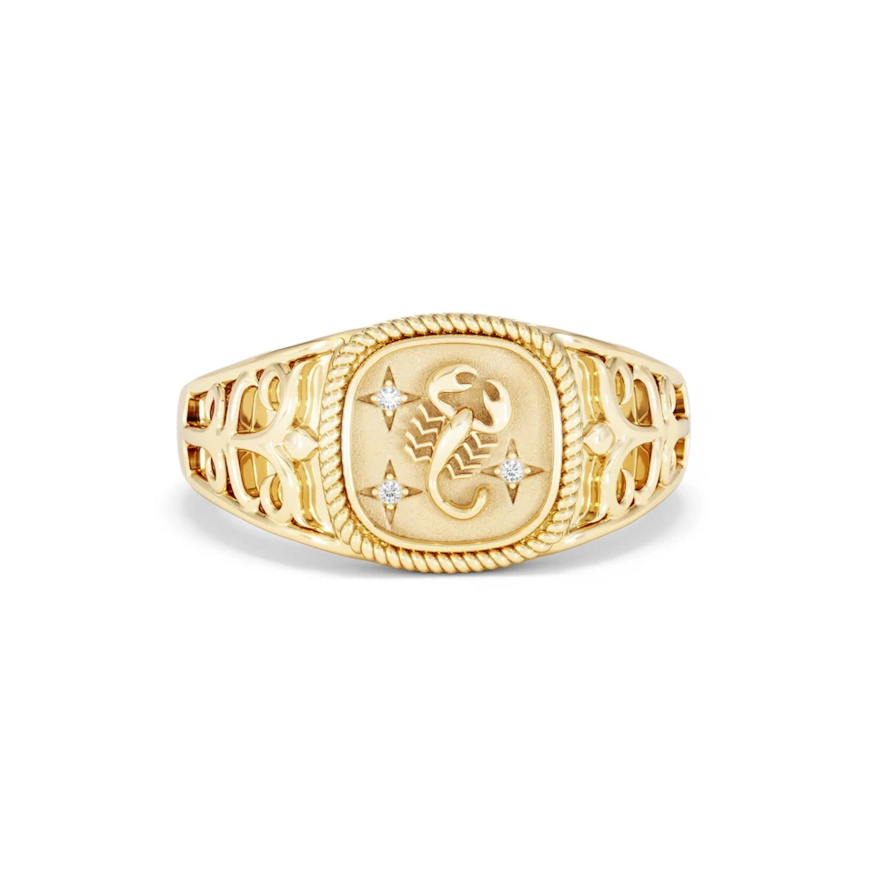 Scorpio Zodiac 0.01ct Lab Diamond Signet Ring in 18K Gold Vermeil