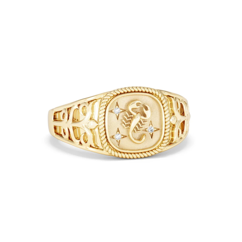 Scorpio Zodiac 0.01ct Lab Diamond Signet Ring in 18K Gold Vermeil