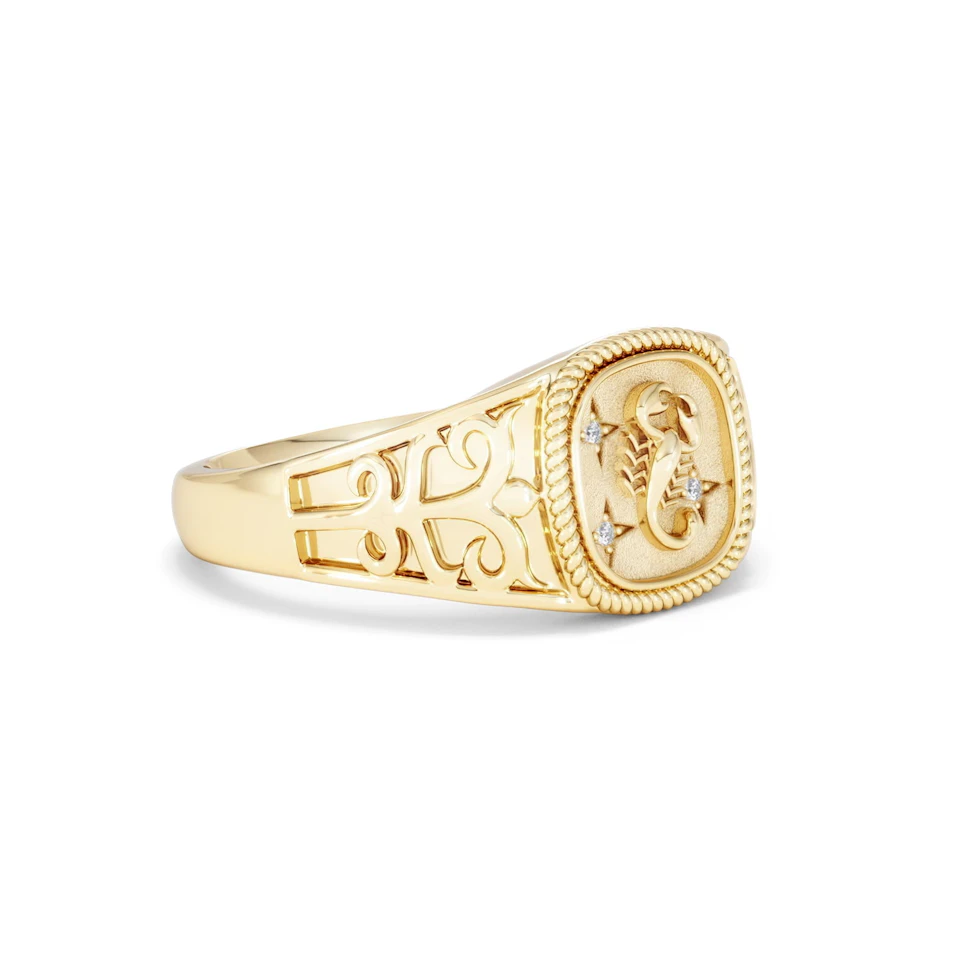 Scorpio Zodiac 0.01ct Lab Diamond Signet Ring in 18K Gold Vermeil