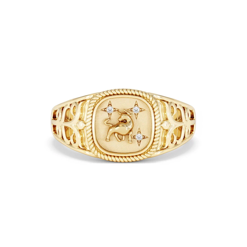 Taurus Zodiac 0.01ct Lab Diamond Signet Ring in 18K Gold Vermeil