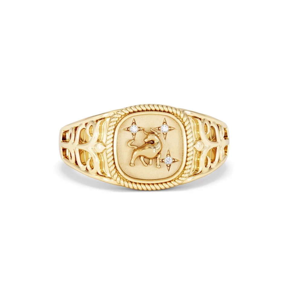 Taurus Zodiac 0.01ct Lab Diamond Signet Ring in 18K Gold Vermeil