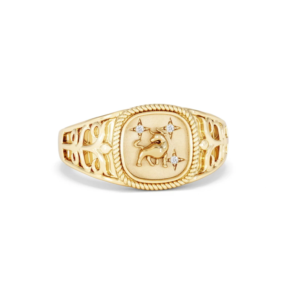 Taurus Zodiac 0.01ct Lab Diamond Signet Ring in 18K Gold Vermeil