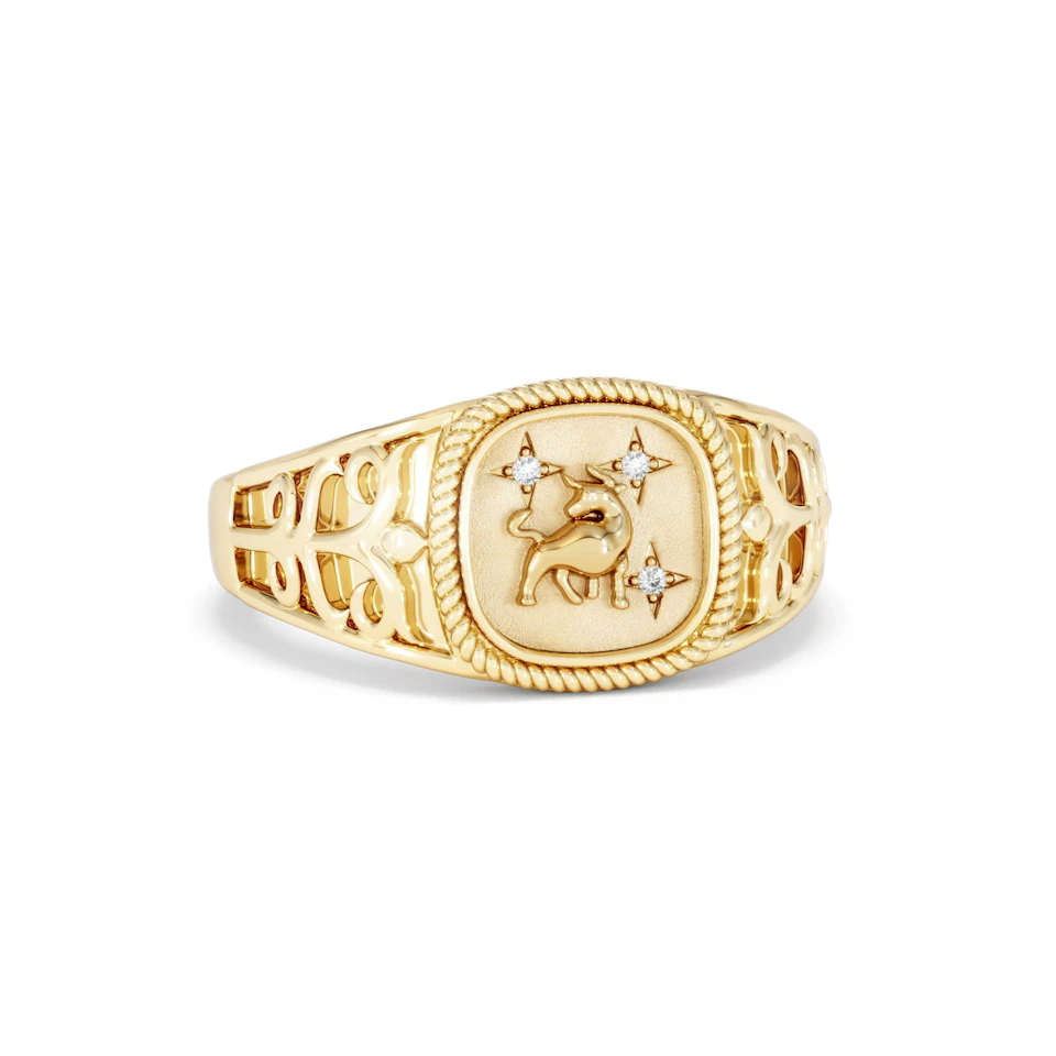 Taurus Zodiac 0.01ct Lab Diamond Signet Ring in 18K Gold Vermeil