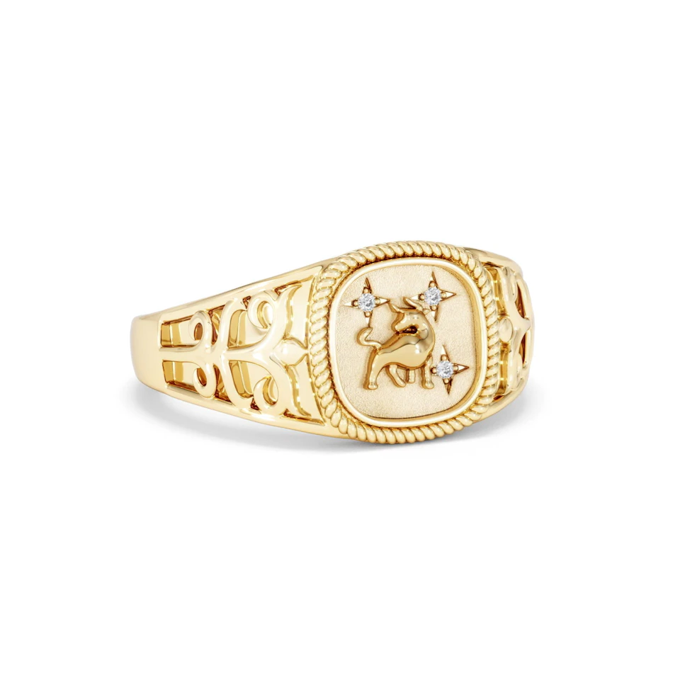 Taurus Zodiac 0.01ct Lab Diamond Signet Ring in 18K Gold Vermeil