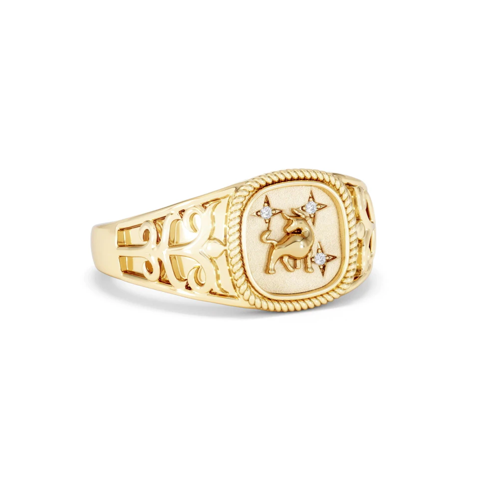 Taurus Zodiac 0.01ct Lab Diamond Signet Ring in 18K Gold Vermeil
