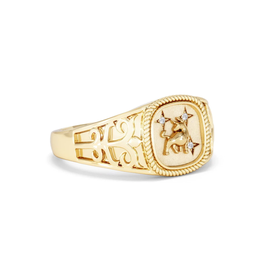 Taurus Zodiac 0.01ct Lab Diamond Signet Ring in 18K Gold Vermeil