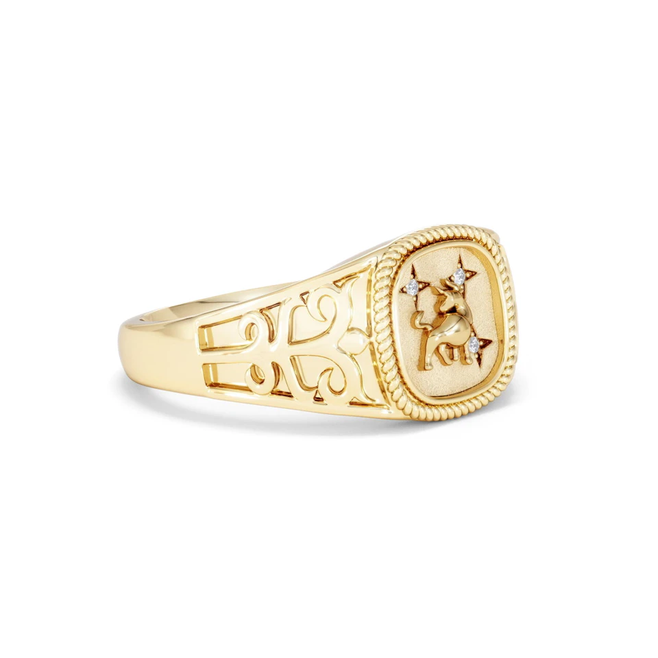 Taurus Zodiac 0.01ct Lab Diamond Signet Ring in 18K Gold Vermeil