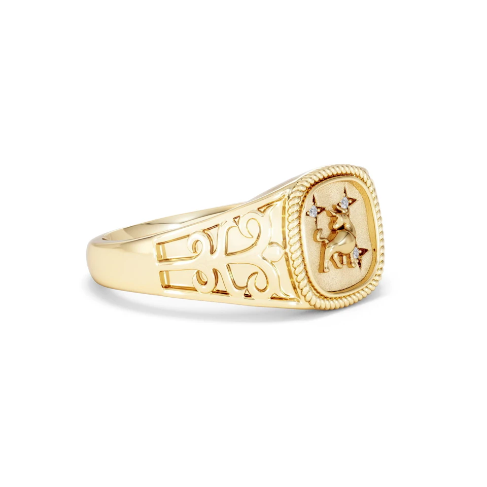 Taurus Zodiac 0.01ct Lab Diamond Signet Ring in 18K Gold Vermeil