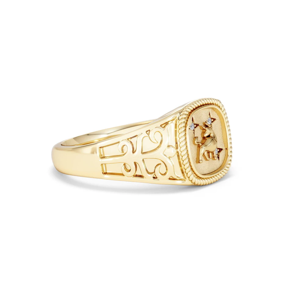 Taurus Zodiac 0.01ct Lab Diamond Signet Ring in 18K Gold Vermeil