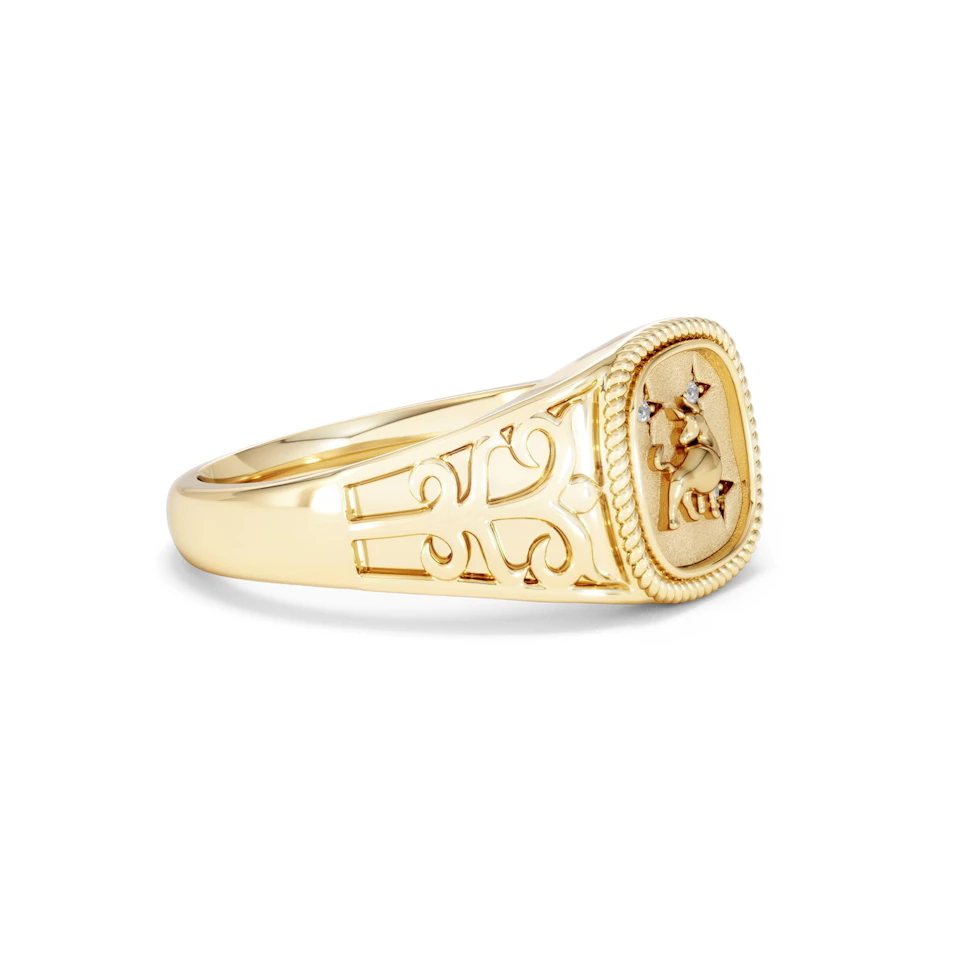 Taurus Zodiac 0.01ct Lab Diamond Signet Ring in 18K Gold Vermeil