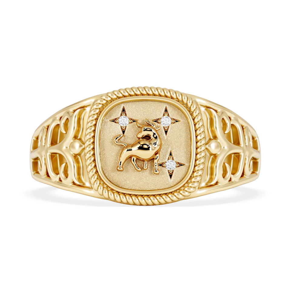 Taurus Zodiac 0.01ct Lab Diamond Signet Ring in 18K Gold Vermeil