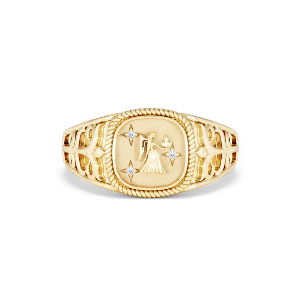 Virgo Zodiac 0.01ct Lab Diamond Signet Ring in 18K Gold Vermeil